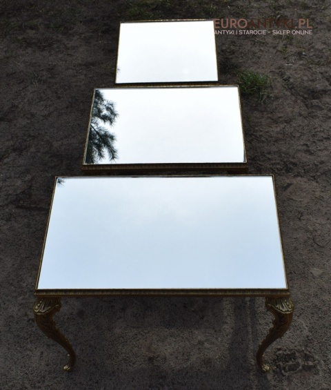 Antyk wystawowy stoliczek mosiężny z lustrem jako blat barok rokoko