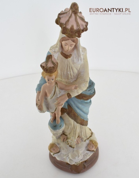 Figurka z gipsu Matka Boska z Jezusem na rękach antyk z francuskiego kościoła z lat 1900