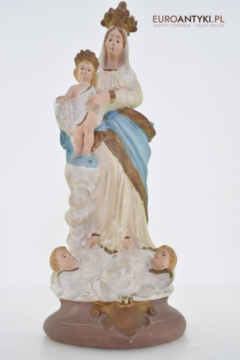 Figurka z gipsu Matka Boska z Jezusem na rękach antyk z francuskiego kościoła z lat 1900