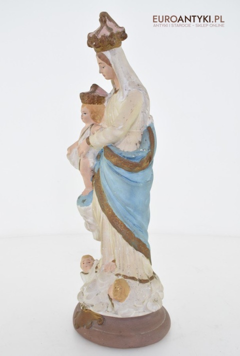 Figurka z gipsu Matka Boska z Jezusem na rękach antyk z francuskiego kościoła z lat 1900