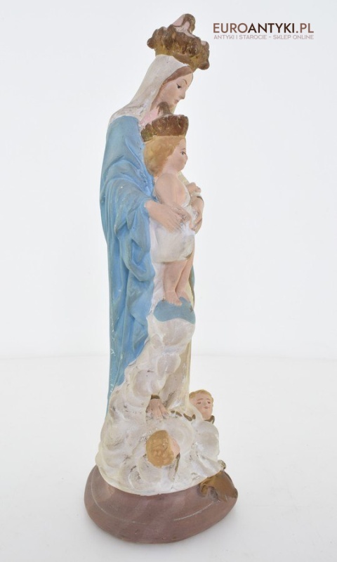 Figurka z gipsu Matka Boska z Jezusem na rękach antyk z francuskiego kościoła z lat 1900