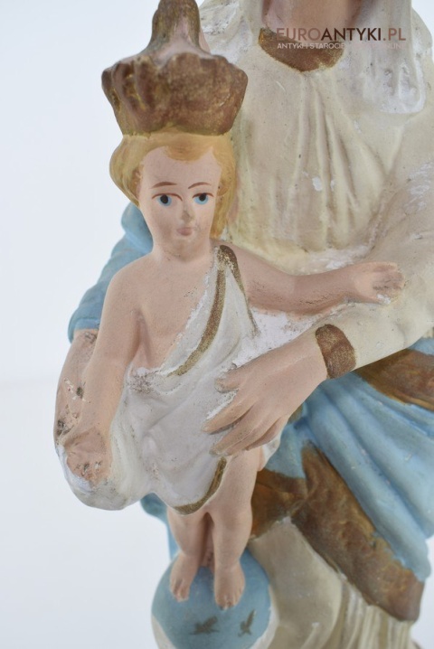 Figurka z gipsu Matka Boska z Jezusem na rękach antyk z francuskiego kościoła z lat 1900