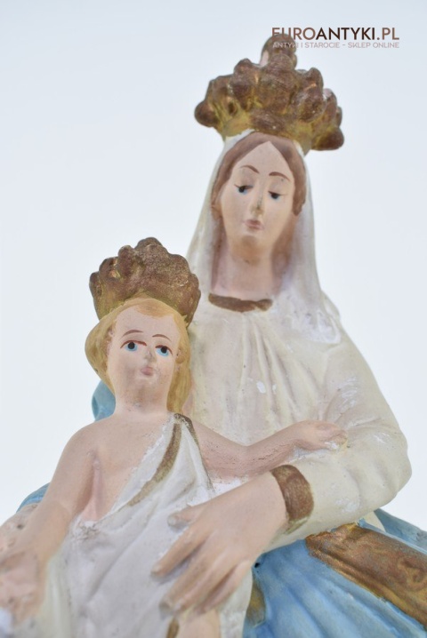 Figurka z gipsu Matka Boska z Jezusem na rękach antyk z francuskiego kościoła z lat 1900
