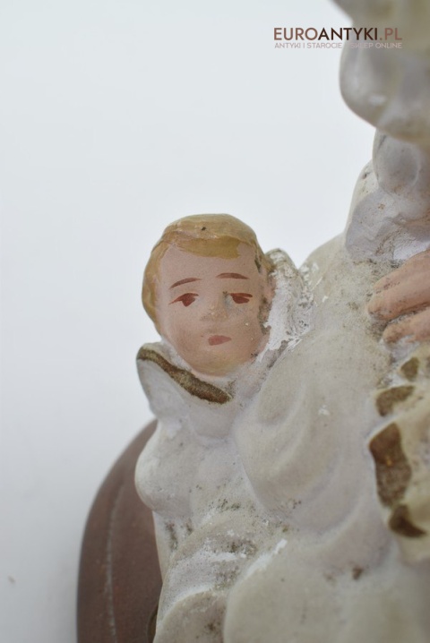 Figurka z gipsu Matka Boska z Jezusem na rękach antyk z francuskiego kościoła z lat 1900