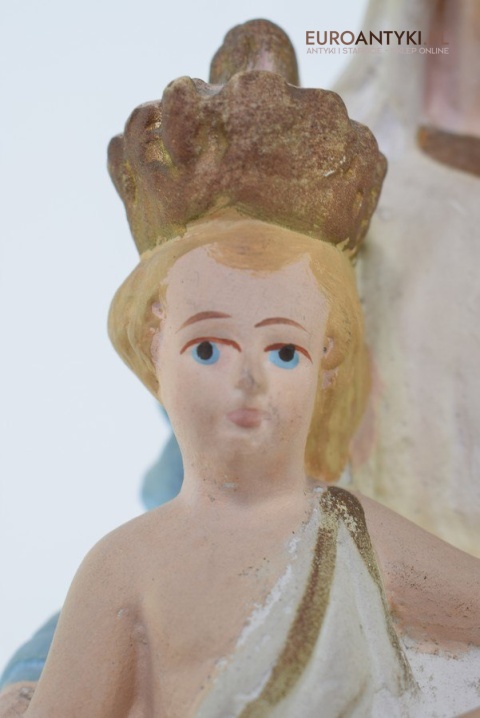 Figurka z gipsu Matka Boska z Jezusem na rękach antyk z francuskiego kościoła z lat 1900