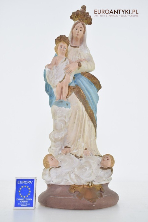 Figurka z gipsu Matka Boska z Jezusem na rękach antyk z francuskiego kościoła z lat 1900