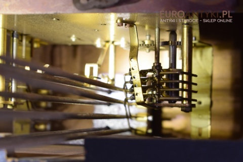 Francuski mosiężny zegar z dużym wahadłem antyk do pałacyku dworku