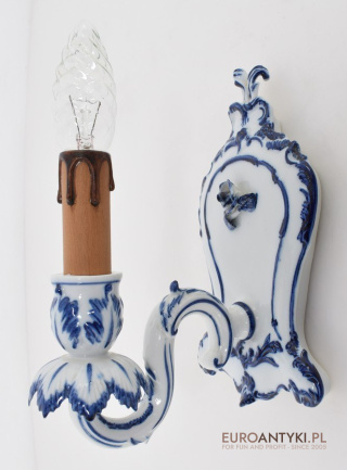 Kinkiet porcelanowy w stylu Delft lampka ścienna niebieska porcelanowa