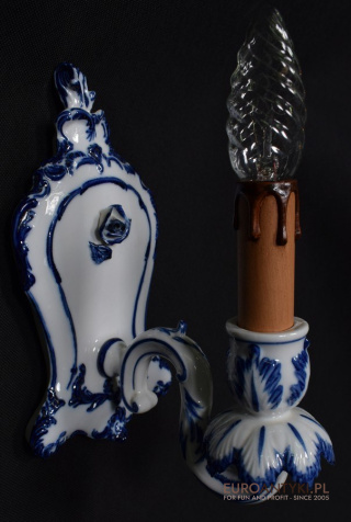 Kinkiet porcelanowy w stylu Delft lampka ścienna niebieska porcelanowa