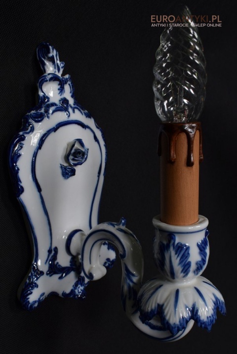 Kinkiet porcelanowy w stylu Delft lampka ścienna niebieska porcelanowa
