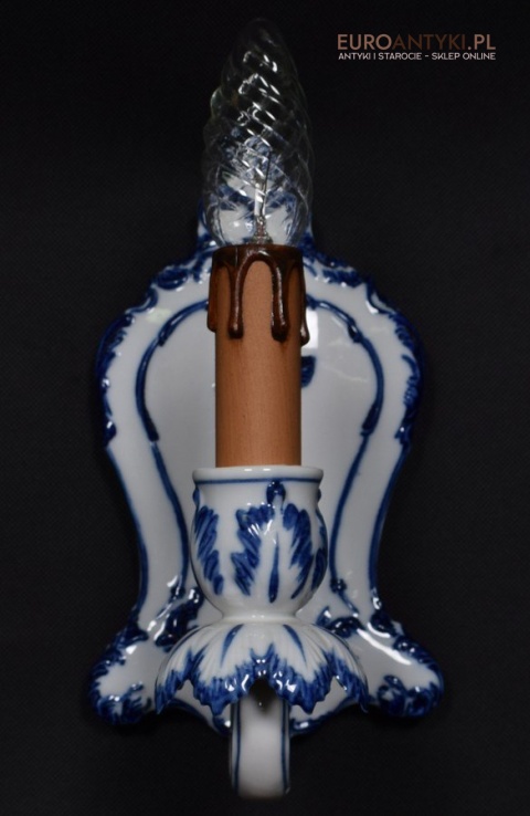 Kinkiet porcelanowy w stylu Delft lampka ścienna niebieska porcelanowa