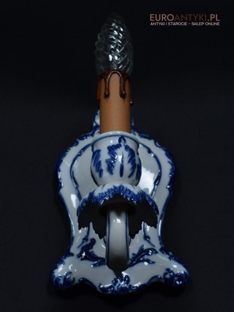 Kinkiet porcelanowy w stylu Delft lampka ścienna niebieska porcelanowa