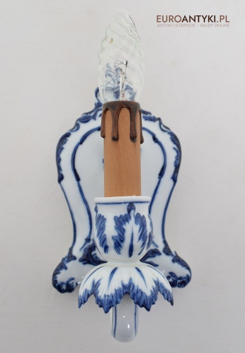 Kinkiet porcelanowy w stylu Delft lampka ścienna niebieska porcelanowa