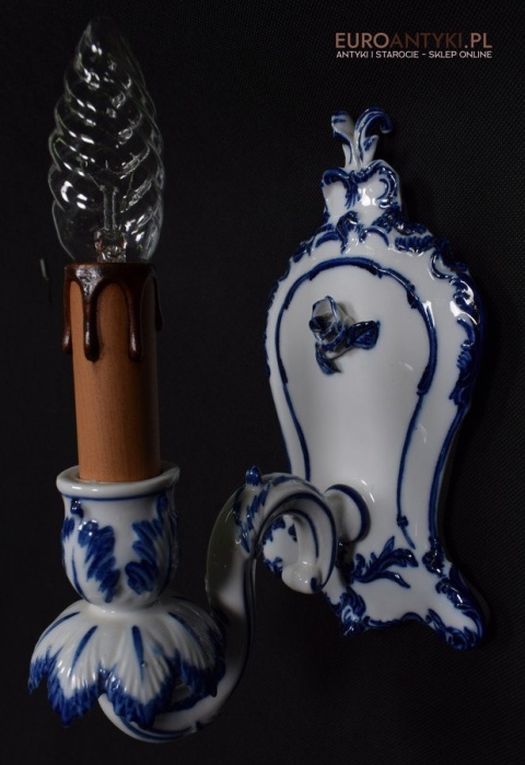 Kinkiet porcelanowy w stylu Delft lampka ścienna niebieska porcelanowa