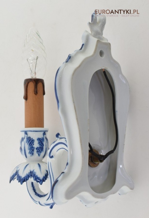 Kinkiet porcelanowy w stylu Delft lampka ścienna niebieska porcelanowa