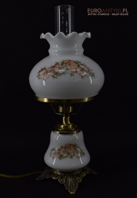 Wiktoriańska lampa nastalgiczna retro lampka stołowa szklana z kwiatkami