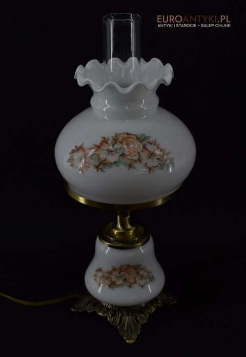 Wiktoriańska lampa nastalgiczna retro lampka stołowa szklana z kwiatkami