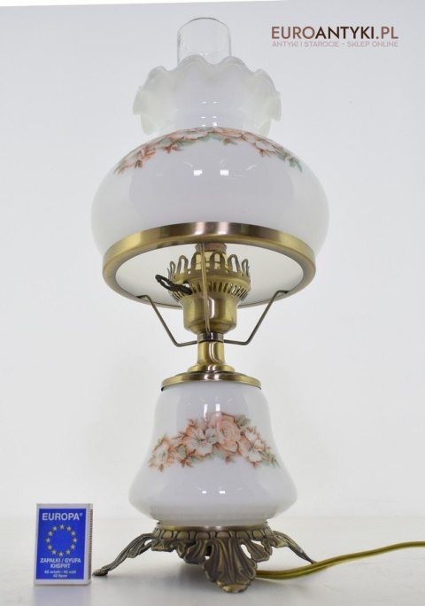 Wiktoriańska lampa nastalgiczna retro lampka stołowa szklana z kwiatkami