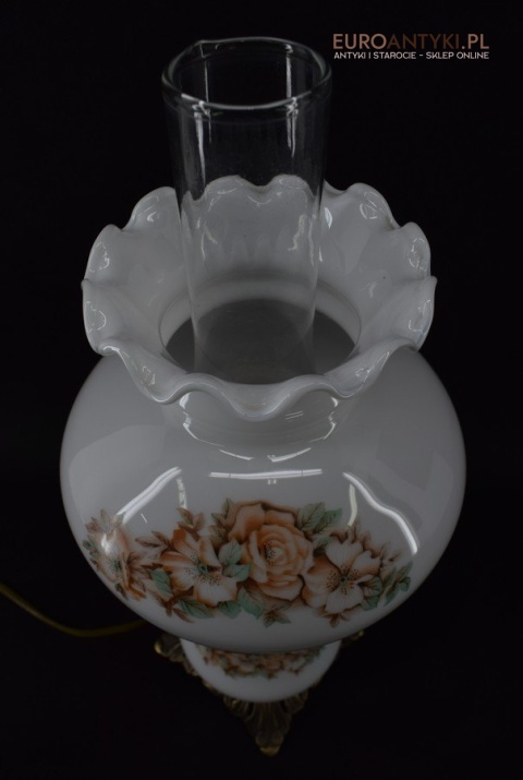 Wiktoriańska lampa nastalgiczna retro lampka stołowa szklana z kwiatkami
