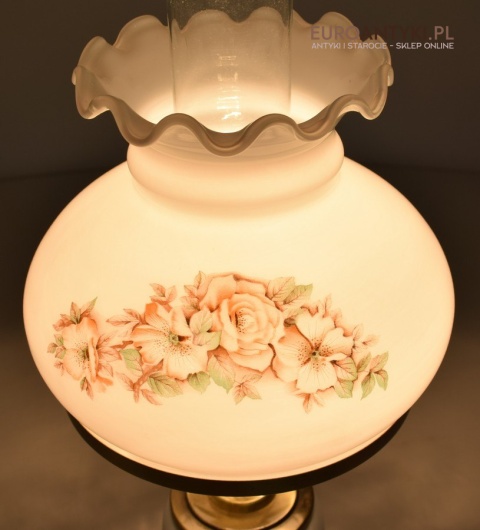Wiktoriańska lampa nastalgiczna retro lampka stołowa szklana z kwiatkami