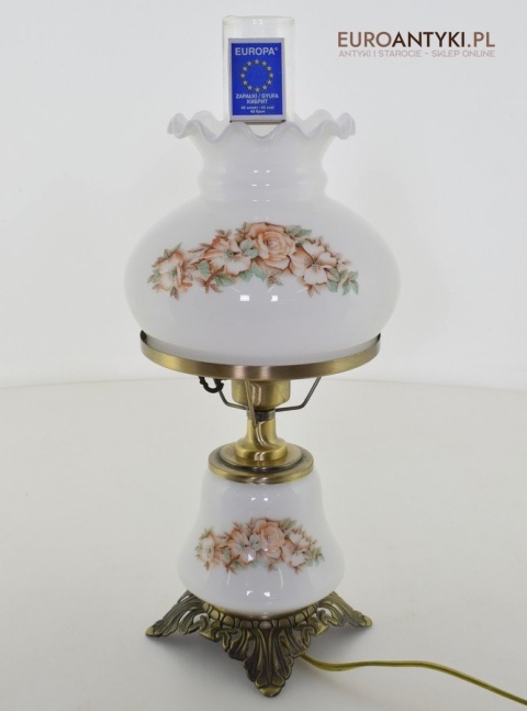 Wiktoriańska lampa nastalgiczna retro lampka stołowa szklana z kwiatkami