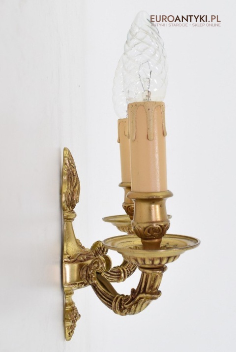 2 królewskie kinkiety mosiężne do lusterka lub na korytarz antyki dekoracyjne