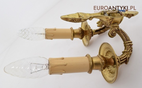 2 królewskie kinkiety mosiężne do lusterka lub na korytarz antyki dekoracyjne