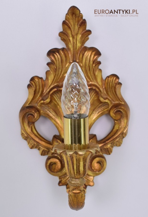 Barokowy kinkiet lampka rokoko kolor starego złota oświetlenie retro vintage