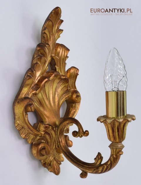 Barokowy kinkiet lampka rokoko kolor starego złota oświetlenie retro vintage