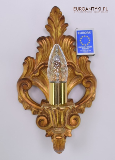 Barokowy kinkiet lampka rokoko kolor starego złota oświetlenie retro vintage