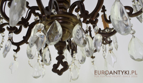 Ekstraordynaryjny żyrandol gabinetowy chandelier z kryształami lampa z brązu zabytkowa