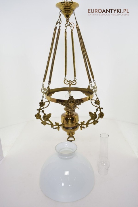 Muzealna lampa naftowa z 1883 roku sufitowa mosiężna prawdziwy antyk MARQUE DEPESEE L&B