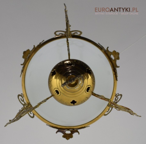 Muzealna lampa naftowa z 1883 roku sufitowa mosiężna prawdziwy antyk MARQUE DEPESEE L&B