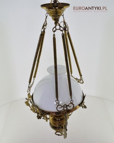 Muzealna lampa naftowa z 1883 roku sufitowa mosiężna prawdziwy antyk MARQUE DEPESEE L&B
