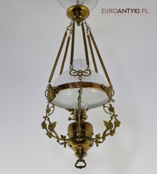 Muzealna lampa naftowa z 1883 roku sufitowa mosiężna prawdziwy antyk MARQUE DEPESEE L&B