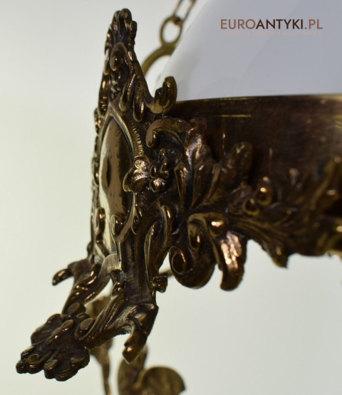 Muzealna lampa naftowa z 1883 roku sufitowa mosiężna prawdziwy antyk MARQUE DEPESEE L&B