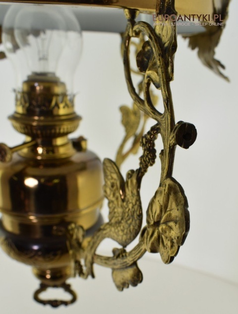 Muzealna lampa naftowa z 1883 roku sufitowa mosiężna prawdziwy antyk MARQUE DEPESEE L&B