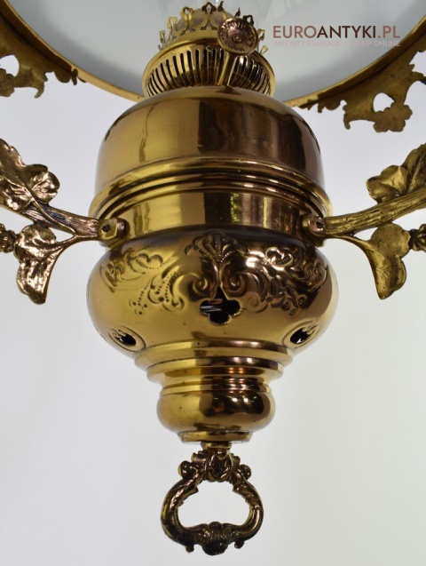 Muzealna lampa naftowa z 1883 roku sufitowa mosiężna prawdziwy antyk MARQUE DEPESEE L&B