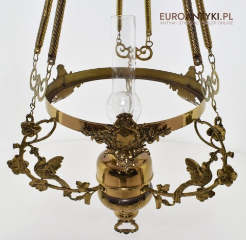 Muzealna lampa naftowa z 1883 roku sufitowa mosiężna prawdziwy antyk MARQUE DEPESEE L&B