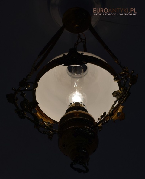 Muzealna lampa naftowa z 1883 roku sufitowa mosiężna prawdziwy antyk MARQUE DEPESEE L&B