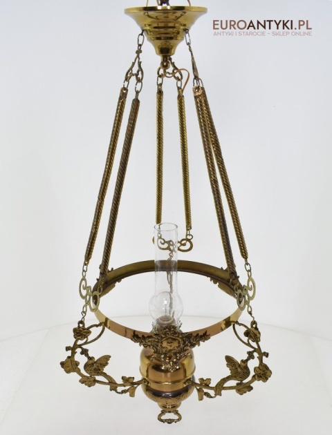Muzealna lampa naftowa z 1883 roku sufitowa mosiężna prawdziwy antyk MARQUE DEPESEE L&B