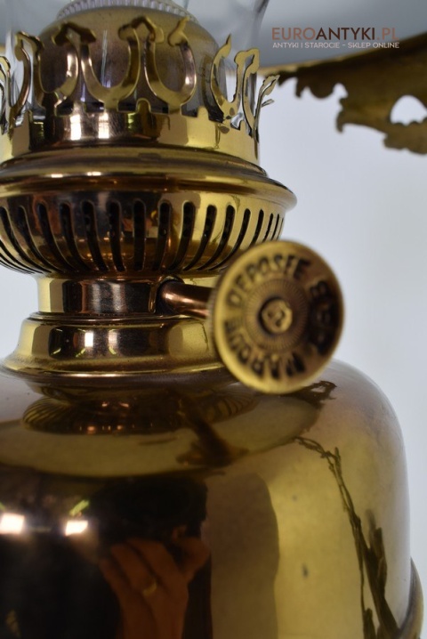 Muzealna lampa naftowa z 1883 roku sufitowa mosiężna prawdziwy antyk MARQUE DEPESEE L&B