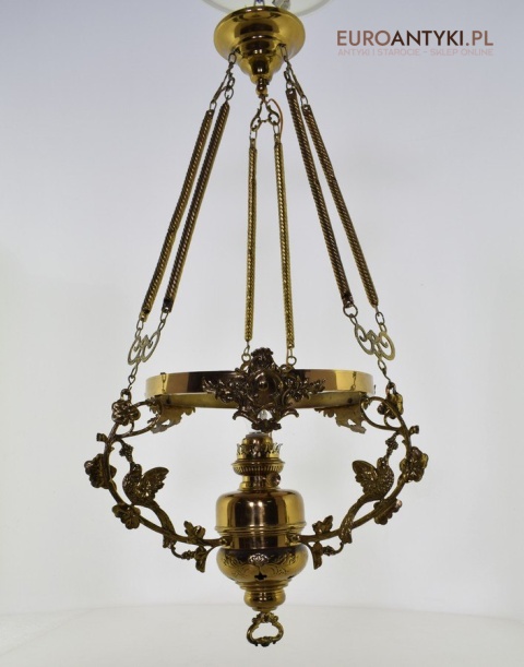 Muzealna lampa naftowa z 1883 roku sufitowa mosiężna prawdziwy antyk MARQUE DEPESEE L&B
