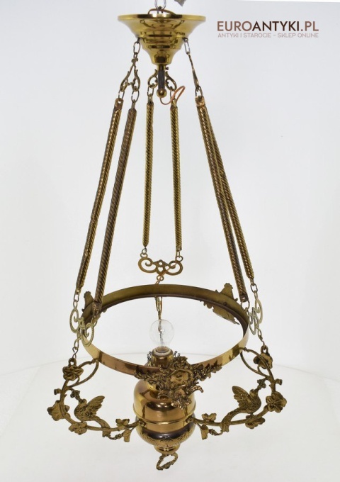 Muzealna lampa naftowa z 1883 roku sufitowa mosiężna prawdziwy antyk MARQUE DEPESEE L&B