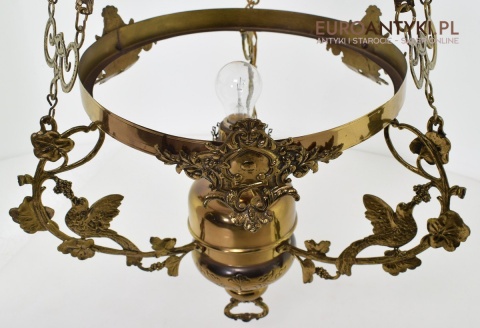 Muzealna lampa naftowa z 1883 roku sufitowa mosiężna prawdziwy antyk MARQUE DEPESEE L&B