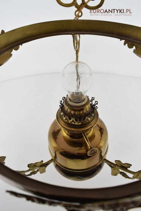 Muzealna lampa naftowa z 1883 roku sufitowa mosiężna prawdziwy antyk MARQUE DEPESEE L&B