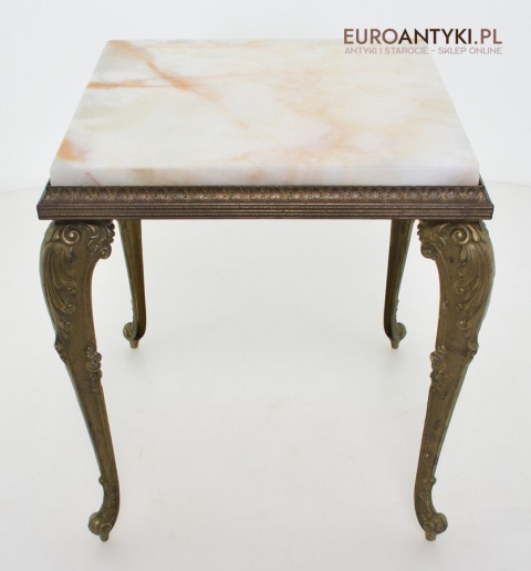 Onyksowy stoliczek ozdobny antyk nogi z masywnego mosiądzu
