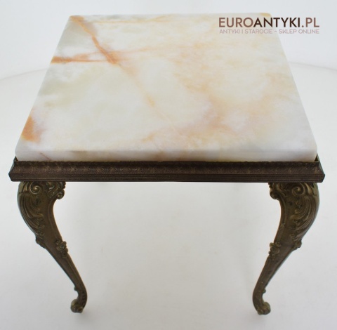 Onyksowy stoliczek ozdobny antyk nogi z masywnego mosiądzu