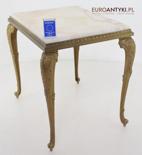 Onyksowy stoliczek ozdobny antyk nogi z masywnego mosiądzu