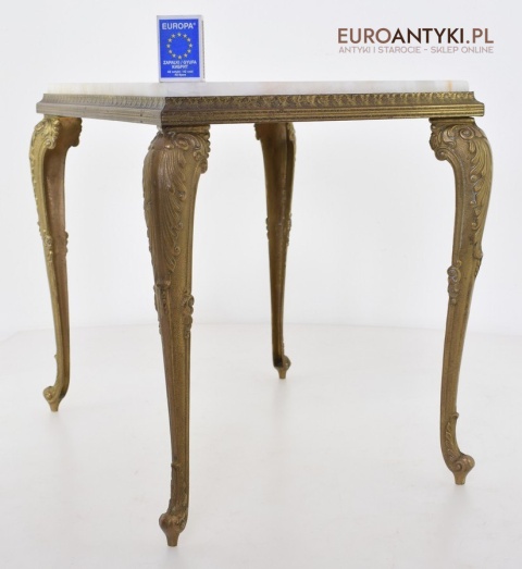 Onyksowy stoliczek ozdobny antyk nogi z masywnego mosiądzu